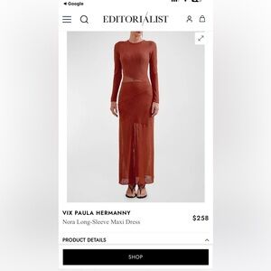 Vix by PaulaHermanny coverup dress XS desert red Nora long sleeve maxi dress